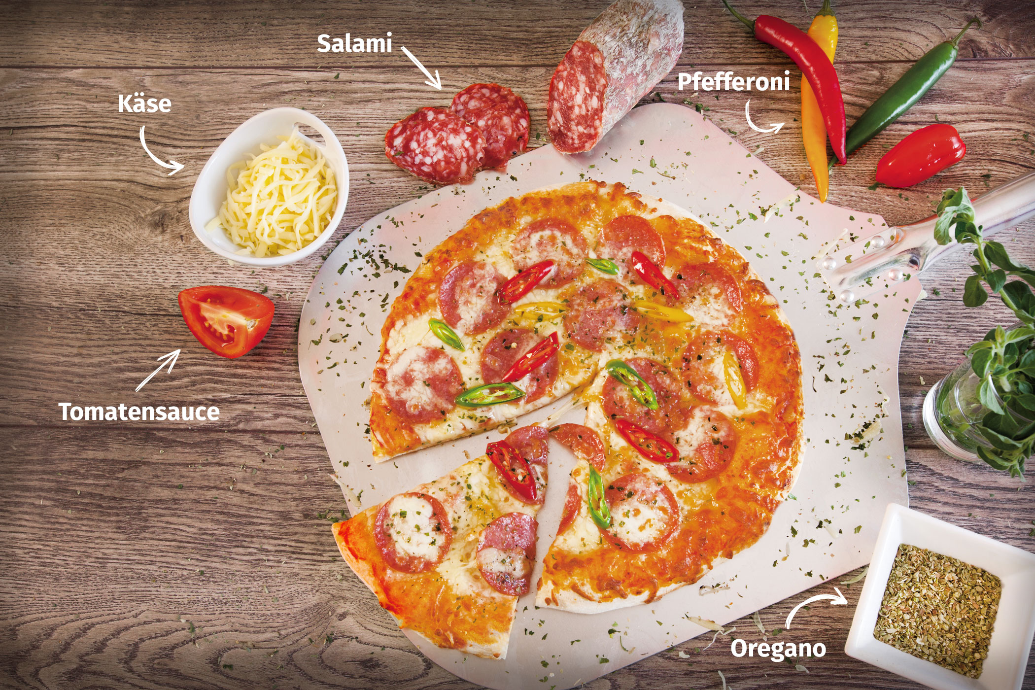 Original Franzesco Pizza Diabolo mit Zutaten